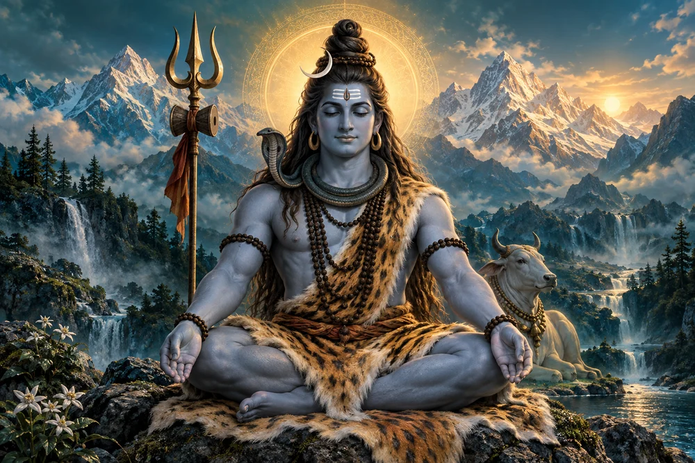 Original devotional artwork of Lord Shiva in meditation