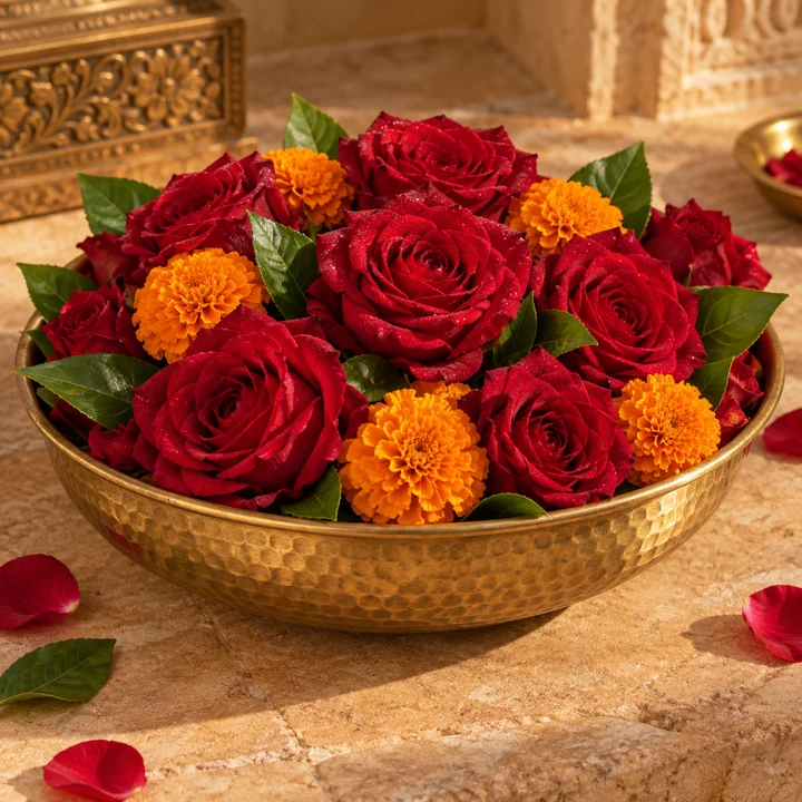 Illustrative flowers arranged for an offering